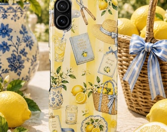 Vintage Lemon Grove Club iPhone Case Cottagecore Citrus Blue Bow Phone Case Vintage Summer Lemon Aesthetic Case