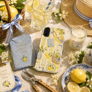 Vintage Lemon Grove Club iPhone Case Cottagecore Citrus Blue Bow Phone Case Vintage Summer Lemon Aesthetic Case image 5