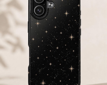 Capa para celular Noite Estrelada Preta, Minimalista, com Estrelas Douradas, Estética Galáxia Escura, Celestial, para iPhone, Elegante, com Estampa Espacial, Capa Protetora