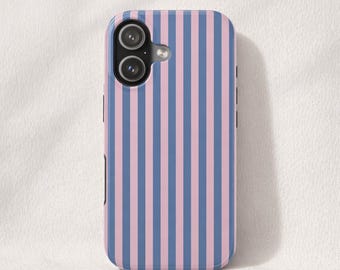 Pink Blue Striped Phone Case Preppy Aesthetic iPhone Case Cute Minimalist Stripe Case Trendy Coastal Girl Phone Cover Gift For Her