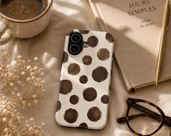 Espresso Watercolor Polka Dot Phone Case Hand Painted Neutral iPhone Case Cozy Minimalist Samsung Case Modern Cottage Cover