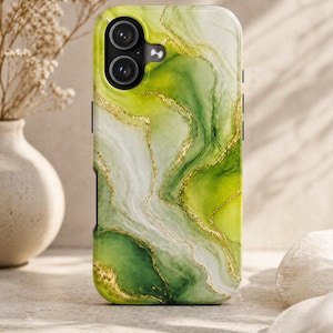 Green Marble Phone Case Abstract Jade Agate Design Gold Vein Aesthetic Minimalist Modern iPhone Case Trendy Chic Gift For Her
