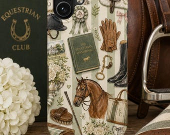 Vintage Equestrian Club Phone Case Sage Green Striped Horse Lover Case Country Club Riding Aesthetic iPhone Samsung Cover Gift Equestrians