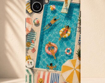 Etui na telefon Vintage Pool Day, letnia estetyka, retro kurort, etui na iPhone'a, wakacje przy basenie, nadmorski prezent dla niej