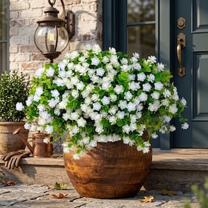 12 Bundles White Faux Boxwood Greenery – UV Resistant Outdoor Plants