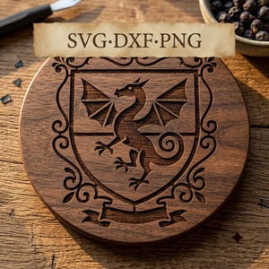 Heraldic Dragon Crest SVG | Medieval Castlecore Shield PNG DXF (Digital Download)