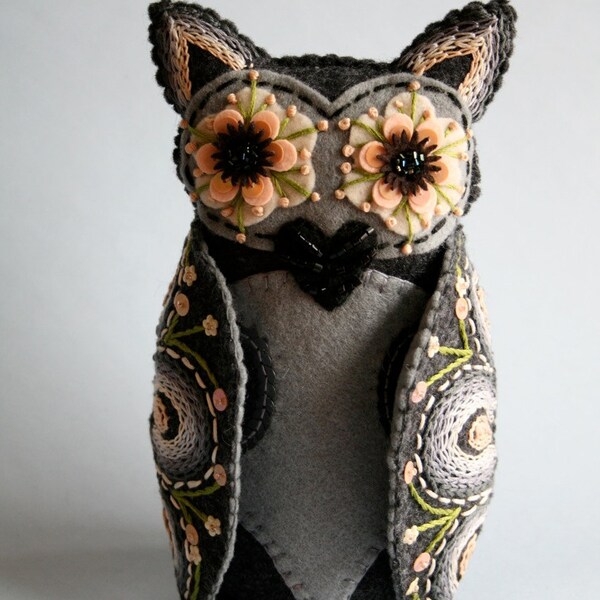 Owl Doll- Embroidered Felt- Mexican Folk Art- Hoot