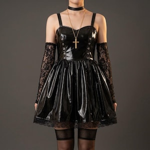 area leather dress Darvina Vegan Leather Criss Cross Back Dress small main image 1