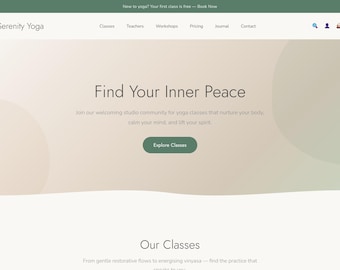 ヨガスタジオやウェルネスブランド向けのShopifyテーマ｜落ち着いたクリーンなデザイン｜即時ダウンロード
