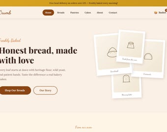 ベーカリーや職人による食品ブランド向けのShopifyテーマ | 温かみのあるエレガントなデザイン | 即時ダウンロード
