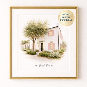 Alys Beach Watercolor Print, Coastal Architecture Wall Art (Digital Download)