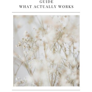 May include: A white background with the text "THYROID WEIGHT LOSS GUIDE WHAT ACTUALLY WORKS." Below is a blurred image of white flowers. The text "SIMPLE healing" is at the bottom.