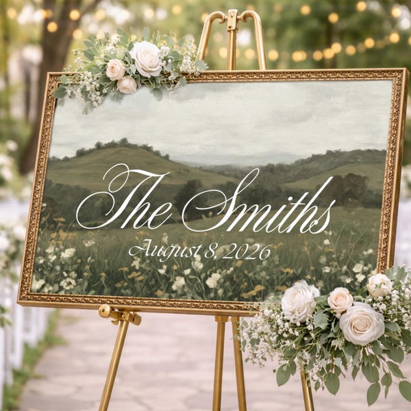 Wedding Welcome Sign, Personalized Last Name Sign, Vintage Ornate Gold Frame, Custom Couple Sign, Large Framed Canvas