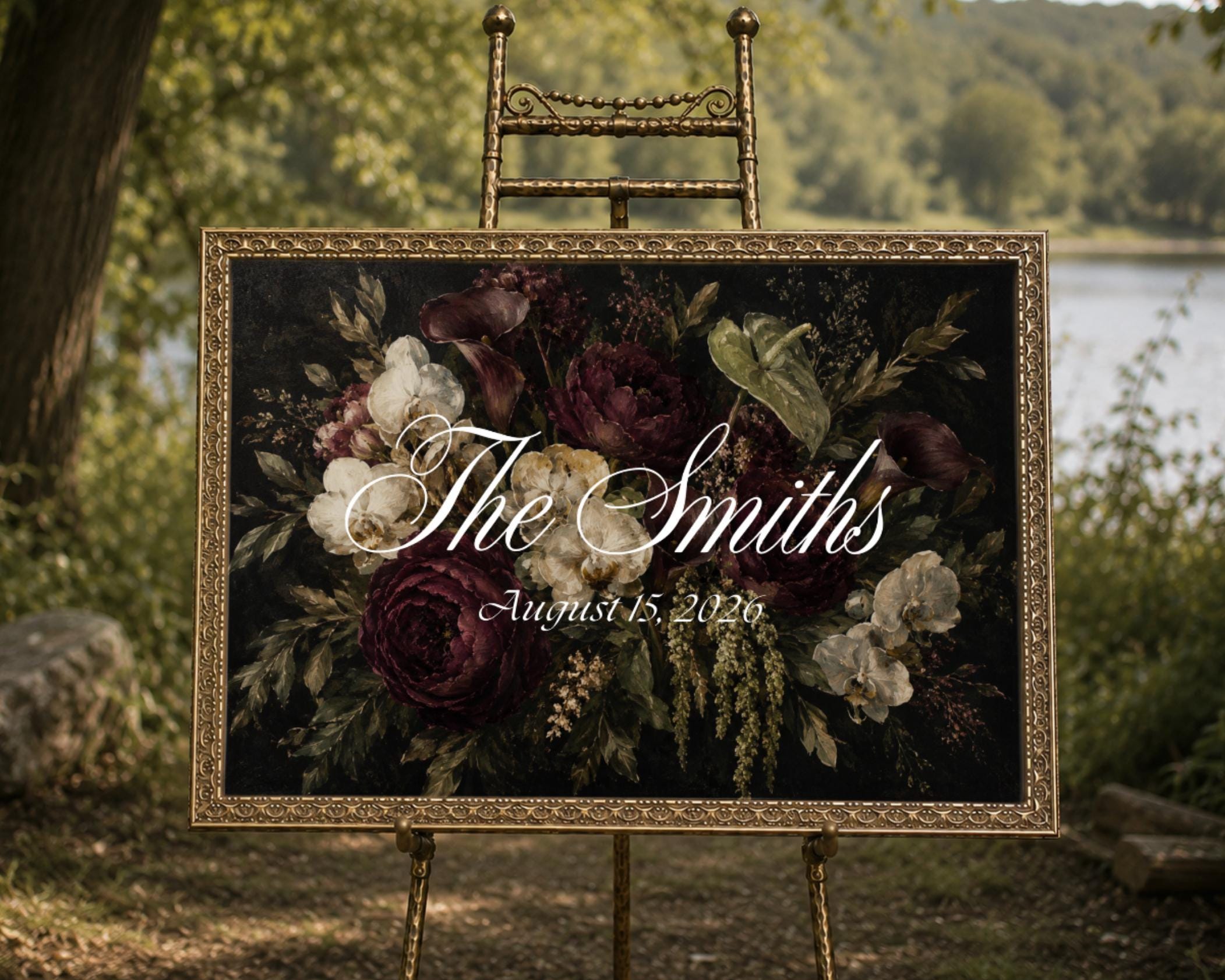 Moody Burgundy Floral Welcome Sign
