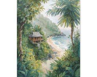 Bali Canvas Wall Art, Jungle Painting, Wellness Decor