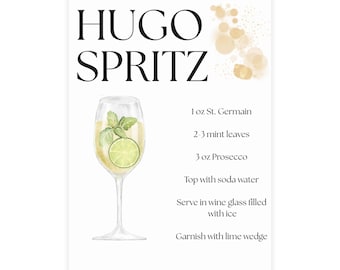 Hugo Spritz Watercolor Cocktail Recipe Card