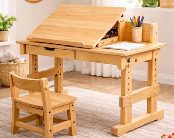 Verstellbarer Kinder-Zeichentisch (PDF) | DIY-Zeichentisch aus Holz mit Stuhl | Baupläne für einen Kinderschreibtisch aus Holz | Sofort-Download