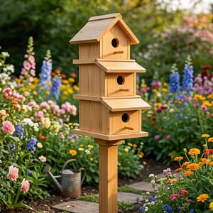 3 Tier Stacked Birdhouse Plans PDF | DIY Wooden Garden Bird House Woodworking Blueprint