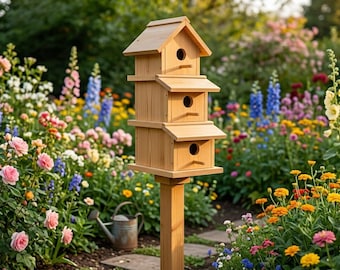 3 Tier Stacked Birdhouse Plans PDF | DIY Wooden Garden Bird House Woodworking Blueprint