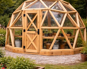 Geodätisches Kuppelgewächshaus – Baupläne (PDF) | Selbstbau-Gartengewächshaus aus Holz | Geodätisches Gewächshaus – Baupläne aus Holz | Sofort-Download