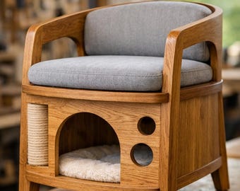Baupläne für Katzenhaus und Katzenstuhl (PDF) | DIY-Haustierstuhl und Katzenhaus aus Holz | Moderne Katzenmöbel-Baupläne | Sofort-Download