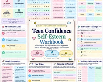 Selbstvertrauen stärken – Arbeitsbuch für Teenager (PDF zum Ausdrucken) | Arbeitsblätter zur kognitiven Verhaltenstherapie gegen Angstzustände und negative Selbstgespräche für Teenager | Digitaler Download