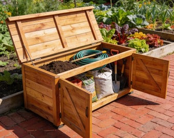 Gartenaufbewahrungsbox-Bauplan (PDF) | DIY-Aufbewahrungstruhe aus Holz für den Außenbereich | Bauplan für eine Gartenmöbelbank | Sofort-Download
