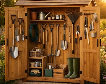 Outdoor Werkzeugschrank Pläne PDF | DIY Holz Gartenschuppen mit Haken Holzbearbeitung