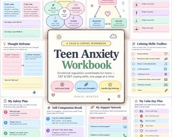 Arbeitsbuch für Jugendliche mit Angststörungen (PDF zum Ausdrucken) | Bewältigungsstrategien aus kognitiver Verhaltenstherapie (KVT) und dialektischer Verhaltenstherapie (DBT), Arbeitsblätter zur Emotionsregulation für Jugendliche | Digitaler Download