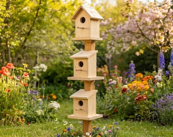 Großes Vogelhaus Turm PDF | DIY 3 Tier Holz Vogelhaus Post Garten Holzbearbeitung