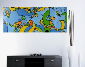 Colorful Original Abstract Painting  Modern Art Acrylic Painting Large painting Handmade by Carola, 60"x20"