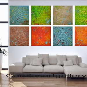 Origineel modern abstract schilderij zware textuur Impasto acrylschilderij van Carola, 8 stuk 8&quot; x 8&quot;