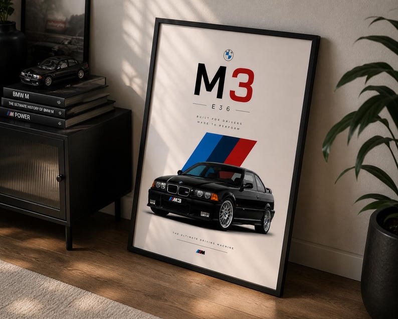 BMW M3 E36 Poster Print, Man Cave Decor, BMW Wall Art, Classic Car ...