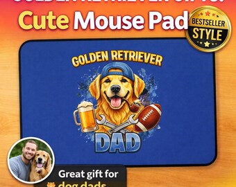 Golden Retriever Dad Gift, Dog Dad Desk Mat, Funny Dog Lover Mouse Pad, Retriever Dad Gift, Beer Football Dog Design, Pet Dad Decor
