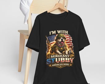 I'm With Sergeant Tubby Dog Tee | American Flag K9 Military Shirt
