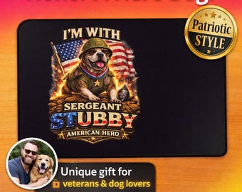 Sergeant Stubby Desk Mat, Patriotic Dog Mouse Pad, American Hero Dog Gift, Military Dog Desk Mat, Veteran Gift, USA Flag Dog Decor