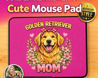 Golden Retriever Mom Gift, Dog Mom Desk Mat, Cute Golden Retriever Mouse Pad, Dog Lover Gift, Floral Puppy Mat, Pet Lover Desk Decor