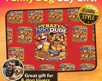 Crazy Dog Dude Desk Mat, Funny Dog Lover Mouse Pad, Dog Dad Gift, Party Dog Design, Beer Pizza Dog Pattern, Pet Lover Desk Decor