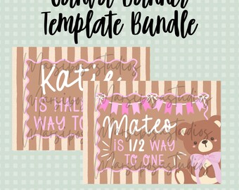 Editable Teddy Bear Banner Template (Digital Download) – Half Birthday Party Decor