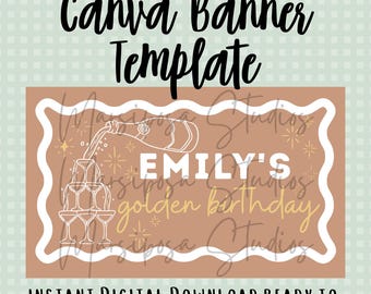 Golden Birthday Banner Template Editable DIY Painted Sign for Party Instant Digital Download Customizable