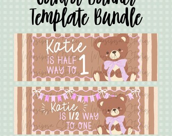 Editable Teddy Bear Banner Template (Digital Download) – Half Birthday Party Decor