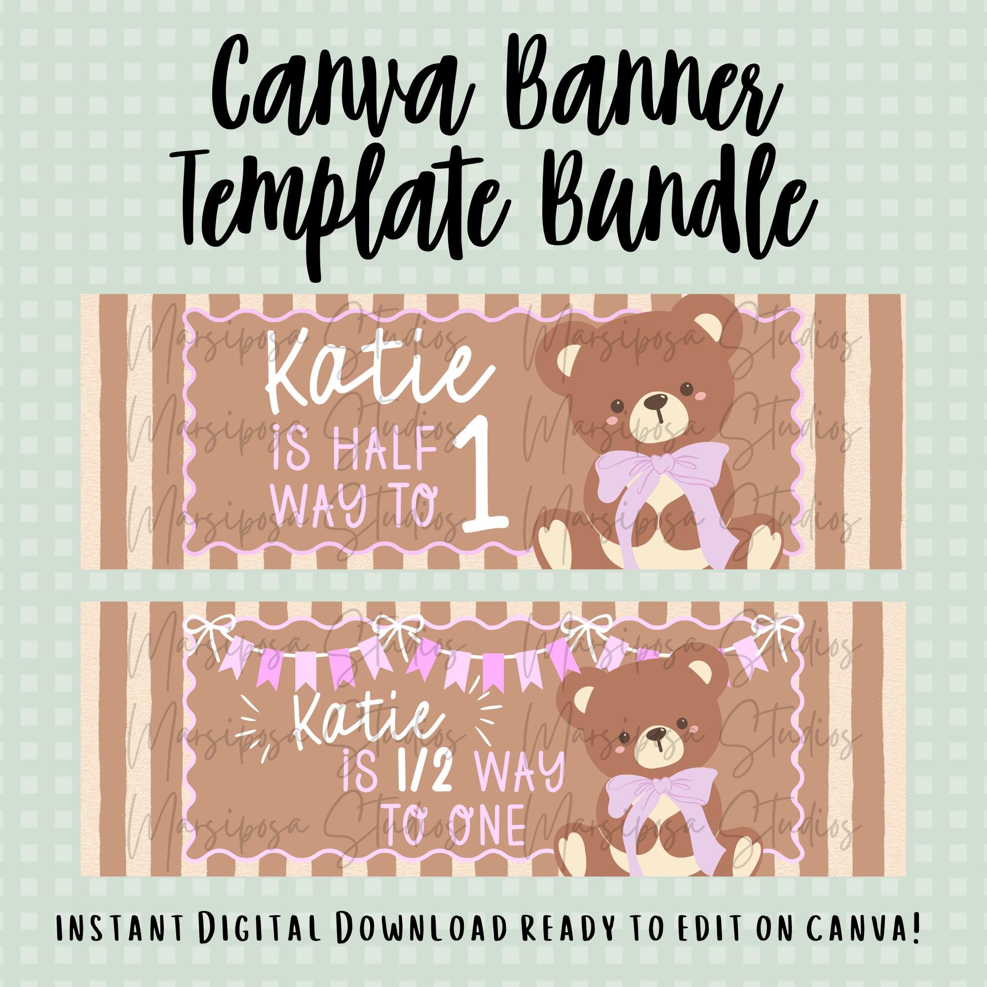 Editable Teddy Bear Banner Template (digital Download) – Half Birthday ...