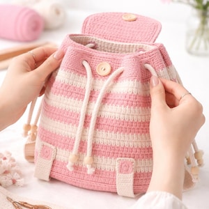 Crochet Backpack Pattern PDF | Striped Bag Pattern | Step by Step Crochet Bag | Instant Download | Beginner Friendly Crochet Purse Pattern