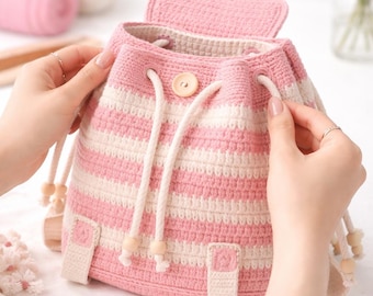 Modèle de sac à dos au crochet PDF | Motif de sac rayé | Sac au crochet étape par étape | Téléchargement instantané | Modèle de sac à main au crochet adapté aux débutants