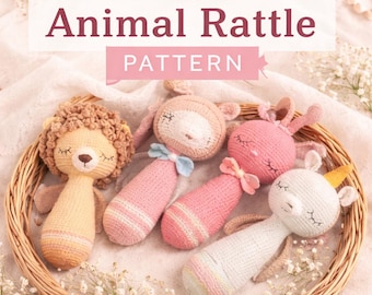 Hochet bébé motif au crochet PDF, Amigurumi lion licorne lapin abeille, téléchargement immédiat adapté aux débutants, lot de 8 motifs, cadeau de baby shower