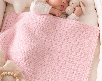 Modèle de couverture pour bébé au crochet pour débutants, une pelote de point réversible (téléchargement PDF)