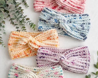 Bandeau au crochet, motif PDF, serre-tête turban torsadé, bébé enfant tailles adultes, motif au crochet pour débutant, téléchargement immédiat, cache-oreilles