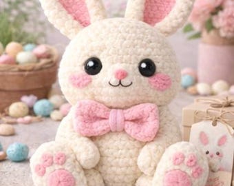 Schema per coniglietto all'uncinetto, Amigurumi Coniglio PDF, Tutorial per principianti su animali di peluche, Simpatico coniglietto di Pasqua, Schema digitale a download immediato