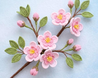 Modèle de branche de fleurs de cerisier au crochet PDF | Motif au crochet de fleurs de Sakura | Téléchargement instantané | Pas à pas avec le nombre de points | eBook