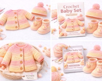 Patron de kit bébé au crochet PDF | Cardigan et bottines pour bébé | Adapté aux débutants | Cadeau nouveau-né | Téléchargement instantané | Baby shower imprimable